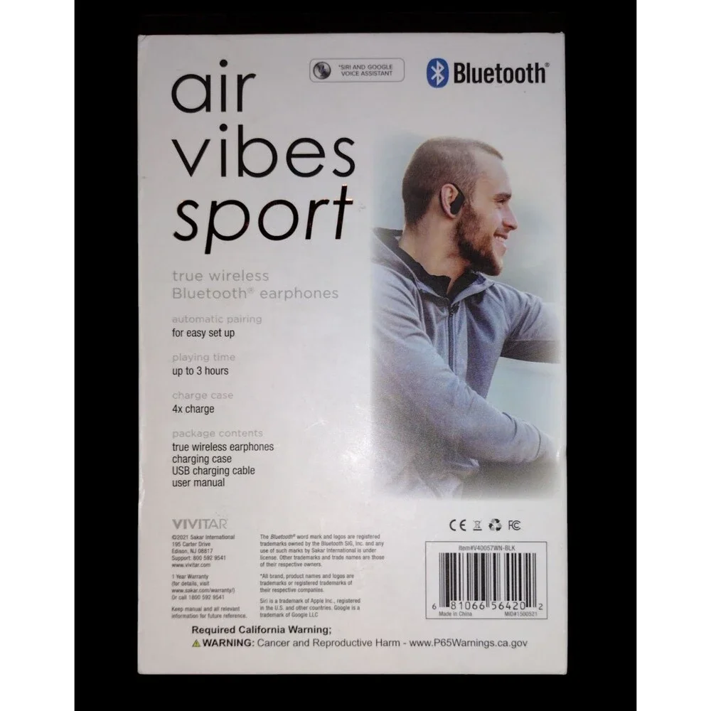 Vivitar Air Vibes Sport Earphones BLUETOOTH true wireless Charging Case (As Is)